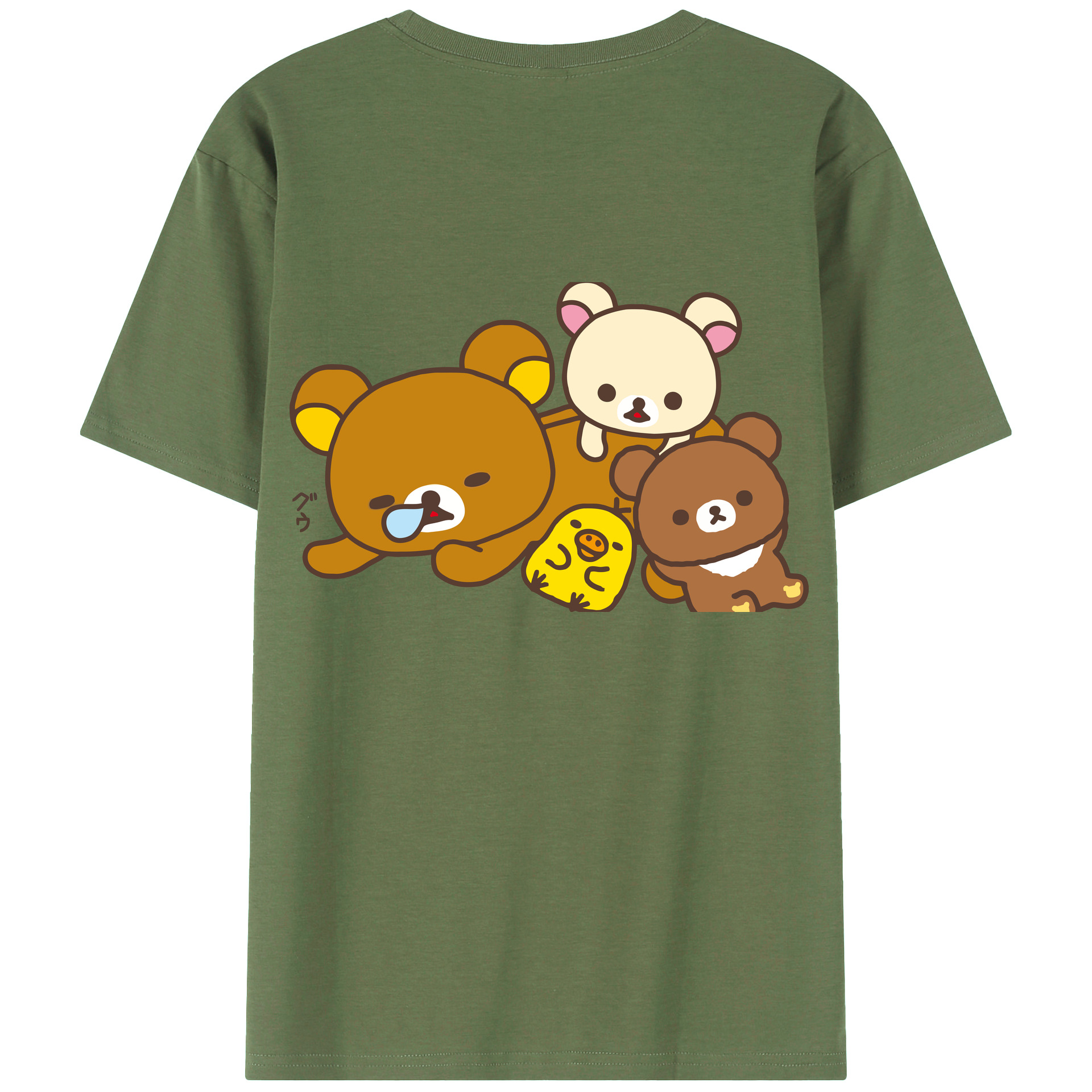 （画像用） リラックマ リラックマ キイロイトリ Rilakkuma Korilakkuma Kiiroitori 綿100％ メンズ半袖Tシャツ（バックプリント） 通気性